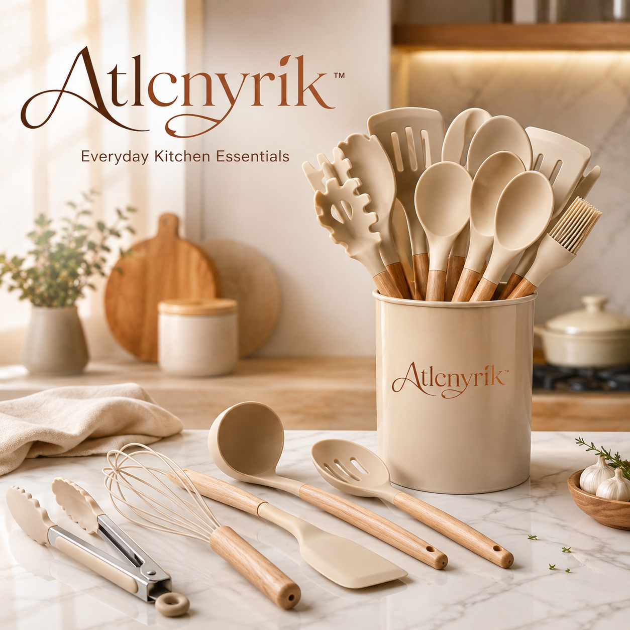 Atlcnyrik™ 12-Piece Silicone Kitchen Utensil Set with Holder – Heat-Resistant Cooking Tools for Nonstick Cookware