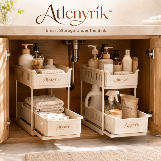 Atlcnyrik™ 2-Pack Stackable Under-Sink Organizers – Sliding Storage Drawers for Kitchen and Bathroom Cabinets