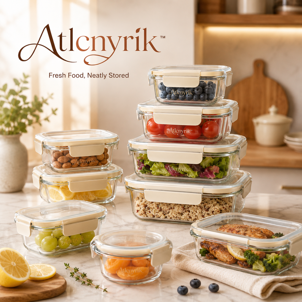 Atlcnyrik™ 10-Piece Glass Food Storage Container Set – Leak-Resistant Meal Prep Containers with Locking Lids