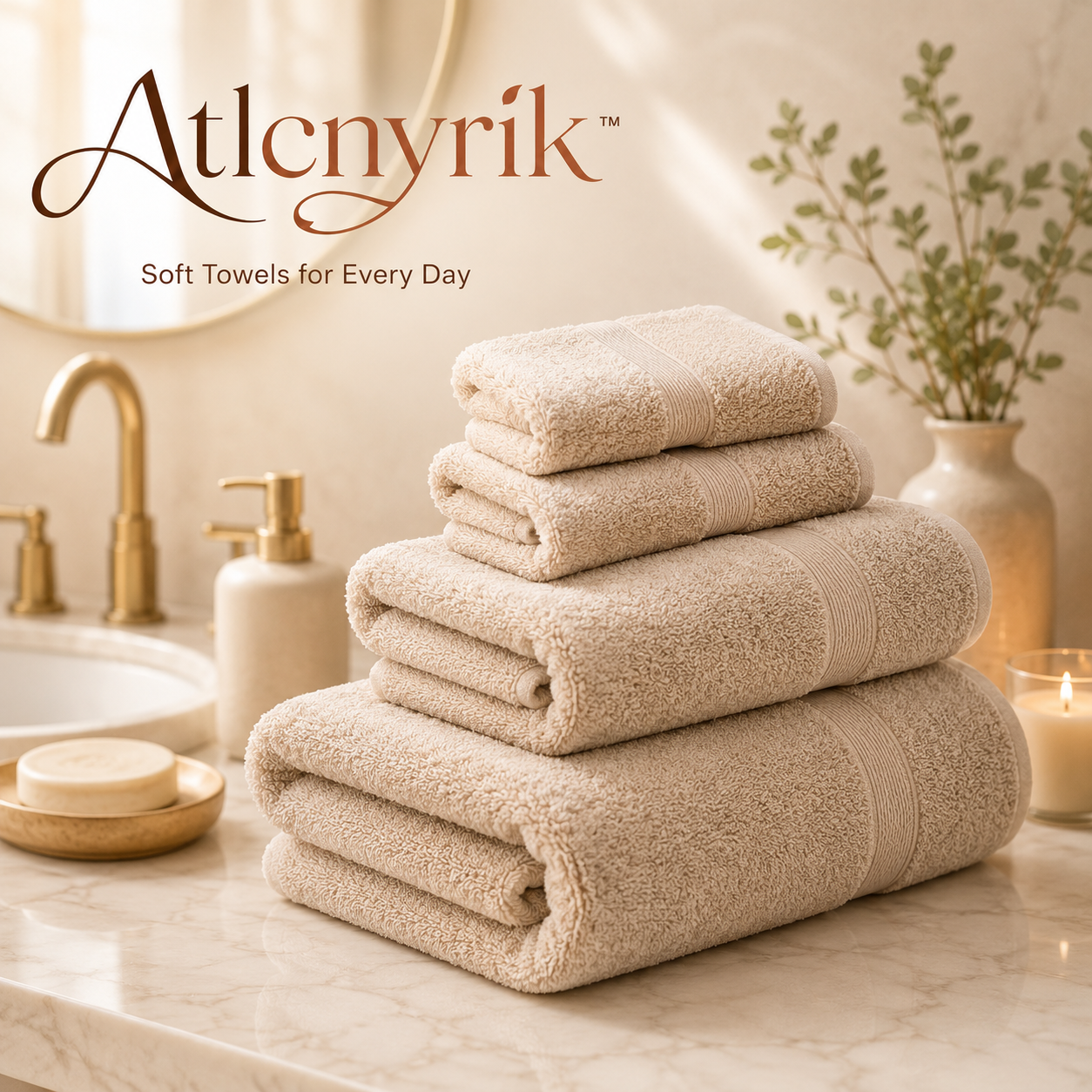 Atlcnyrik™ 6-Piece Cotton Bath Towel Set – Soft Bathroom Towels, Hand Towels and Washcloths