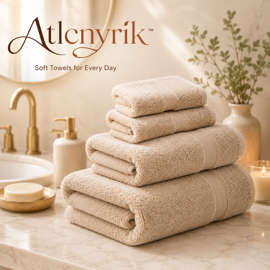 Atlcnyrik™ 6-Piece Cotton Bath Towel Set – Soft Bathroom Towels, Hand Towels and Washcloths